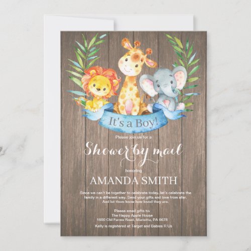 Rustic Safari Jungle Boy Baby Shower by Mail Invitation