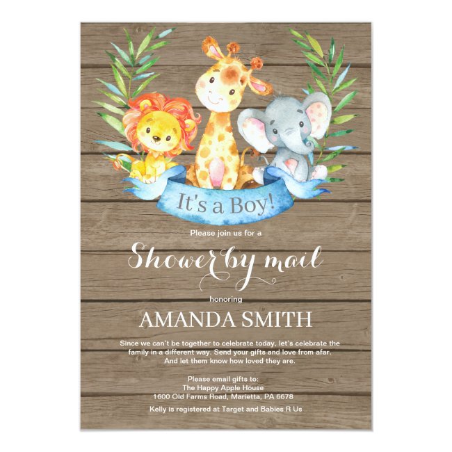 Rustic Safari Jungle Boy Baby Shower by Mail Invitation