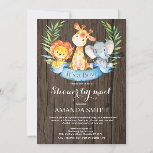 Rustic Safari Jungle Boy Baby Shower by Mail Invitation