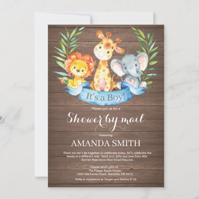Rustic Safari Jungle Boy Baby Shower by Mail Invitation (Front)