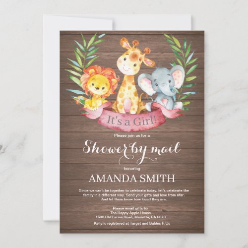 Rustic Safari Jungle Girl Baby Shower by Mail Invitation