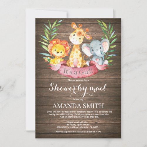 Rustic Safari Jungle Girl Baby Shower by Mail Invitation