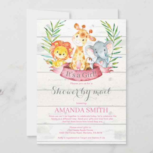 Rustic Safari Jungle Girl Baby Shower by Mail Invitation (Front)