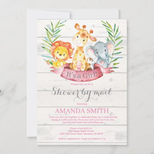 Rustic Safari Jungle Girl Baby Shower by Mail Invitation