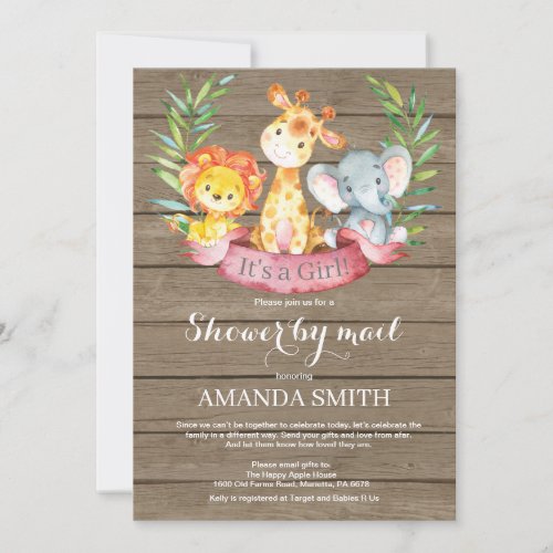 Rustic Safari Jungle Girl Baby Shower by Mail Invitation