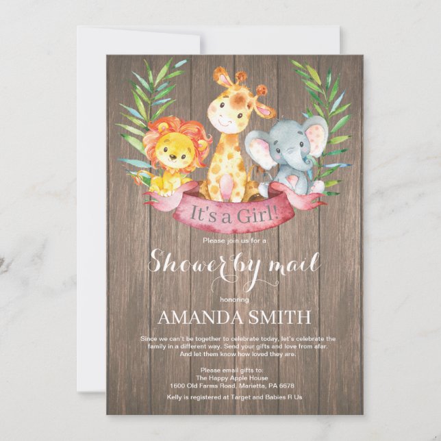 Rustic Safari Jungle Girl Baby Shower by Mail Invitation (Front)