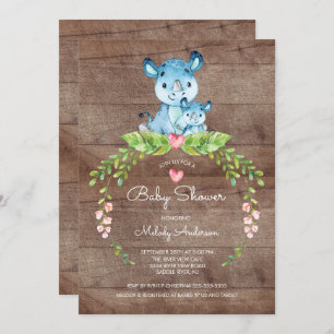 RUSTIC Safari Jungle Hippo Baby Shower Invitation