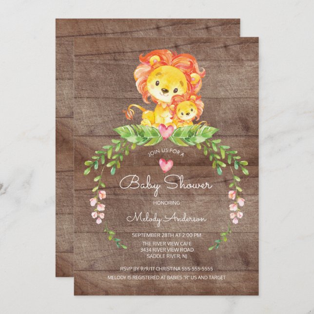 Rustic Safari Jungle Lion Baby Shower Invitation (Front/Back)