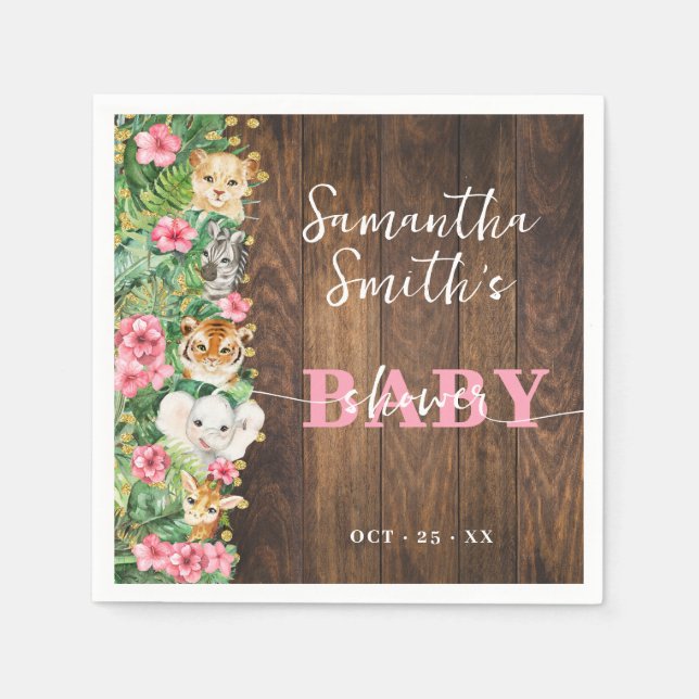 Rustic Safari Pink Baby Shower Party Decor Napkins (Front)