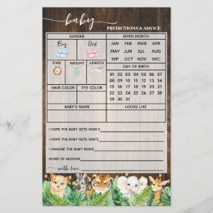 Rustic Safari Predictions Advice Baby Shower Card Flyer