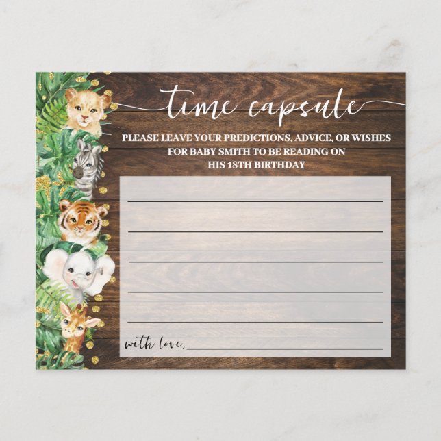 Rustic Safari Time Capsule Baby Shower Advice Card Flyer (Front)