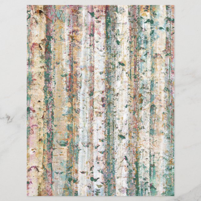 Rustic Sage and Cream Birch Forest Scrapbook Paper (Front)