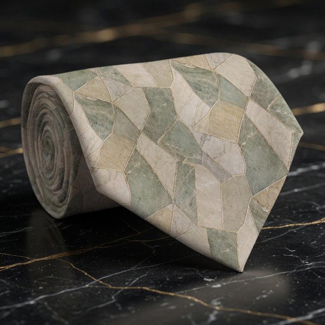 Rustic Sage and Cream Marble Geometric Mosaic  Neck Tie (Creator Uploaded)