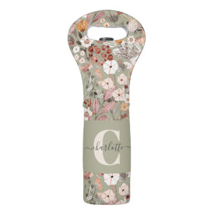 Rustic Sage Botanical Boho Monogrammed Wine Bag