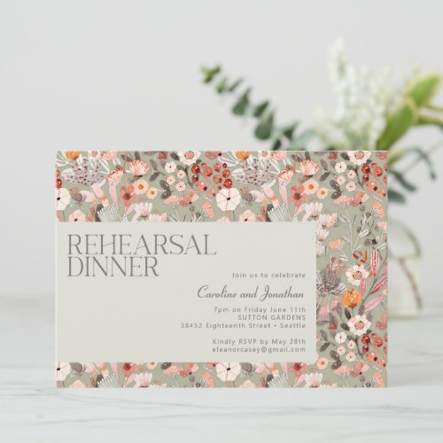 Rustic Sage Botanical Boho Rehearsal Dinner Invitation