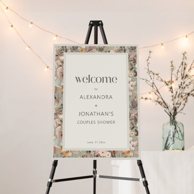 Rustic Sage Botanical Bridal Shower Welcome Sign (In Situ (Stand))