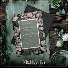 Rustic Sage & Champagne White Bloom Wedding Invitation