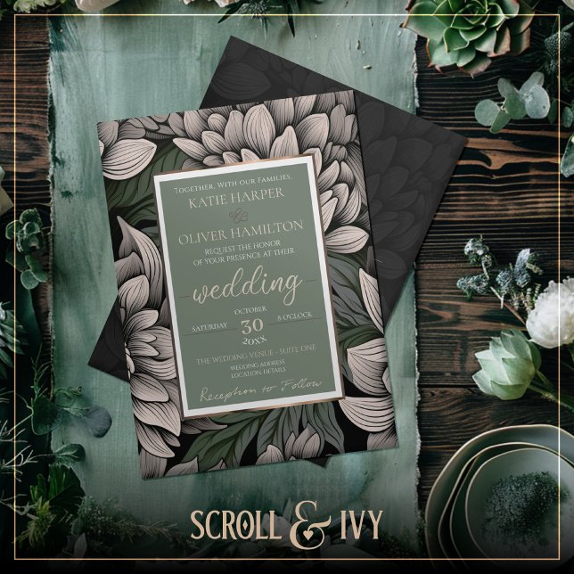 Rustic Sage & Champagne White Bloom Wedding Invitation (Creator Uploaded)