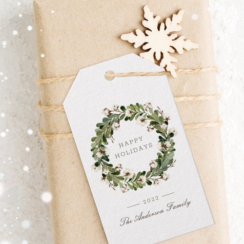 Rustic Sage Christmas Cotton Wreath Holiday Gift Tags