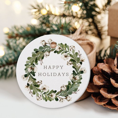 Rustic Sage Christmas Cotton Wreath Holiday Round Favor Tags