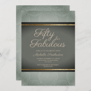 Rustic Sage Dark Green Gold Abstract 50th Birthday Invitation