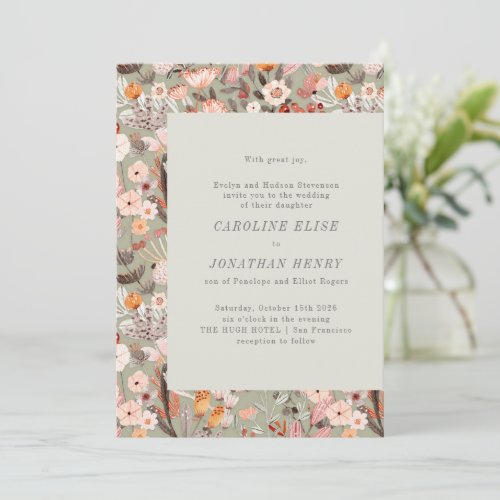 Rustic Sage Floral Boho Formal Wedding Invitation