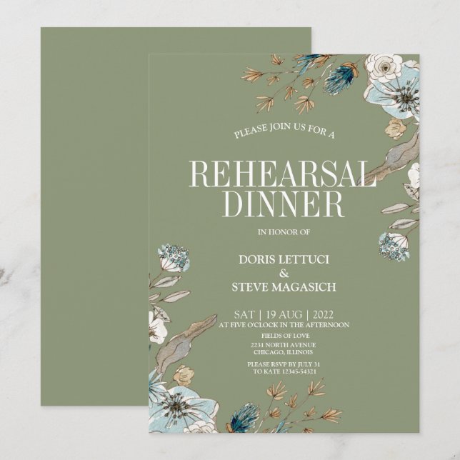 Rustic Sage Floral Rehearsal Dinner Invitation (Front/Back)