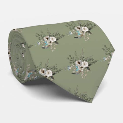 Rustic Sage floral wedding Neck Tie