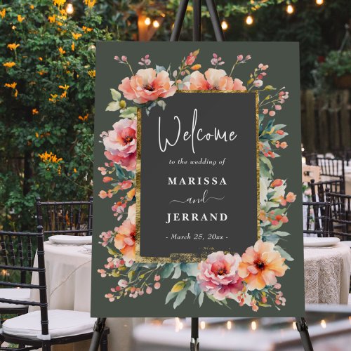 Rustic Sage Floral Wreath Wedding Welcome Sign