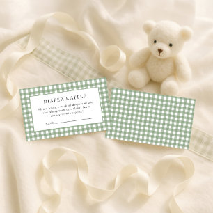 Rustic Sage Gingham Diaper Raffle Baby Shower  Enclosure Card