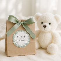 Rustic Sage Gingham Thank You Baby Shower  Classic Round Sticker
