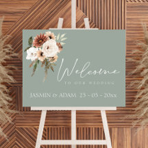 Rustic Sage Green and Peach Script Wedding Welcome