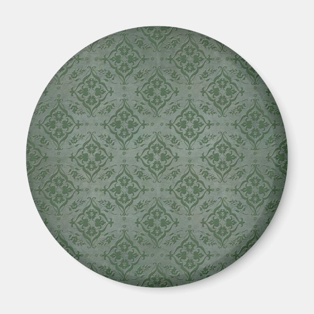 Rustic Sage Green and Pewter Damask Magnet (Front)