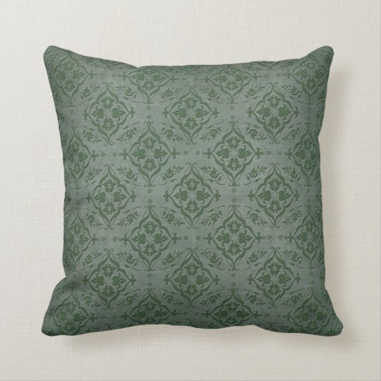 Rustic Sage Green and Pewter Damask Throw Pillow