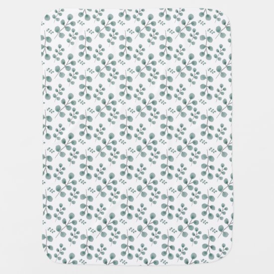 Rustic Sage Green and White Eucalyptus Leaf Print Baby Blanket