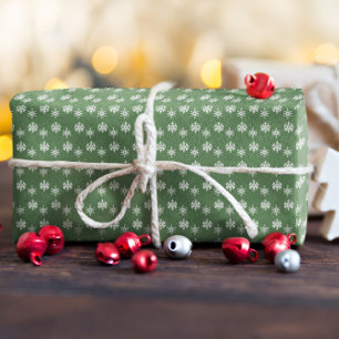 Rustic Sage Green and White Snowflakes Wrapping Paper