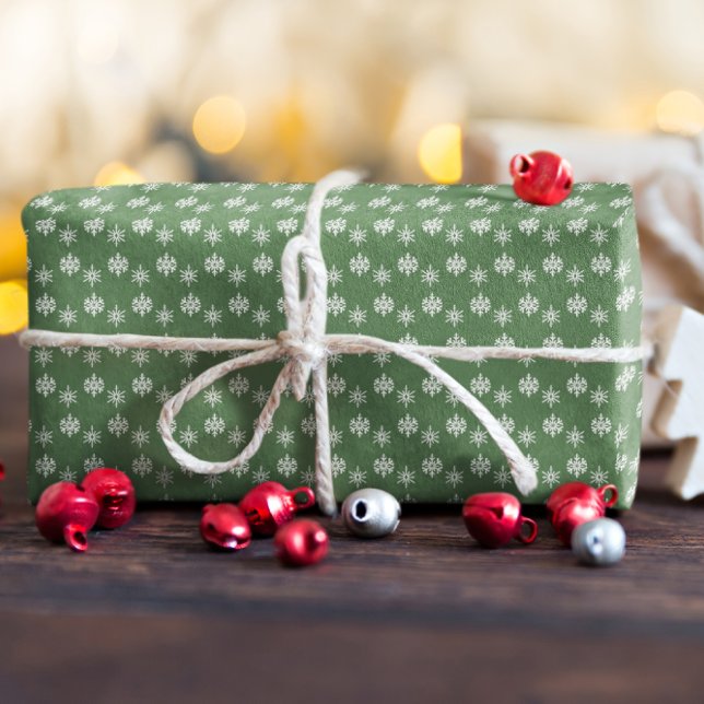 Rustic Sage Green and White Snowflakes Wrapping Paper (Creator Uploaded)