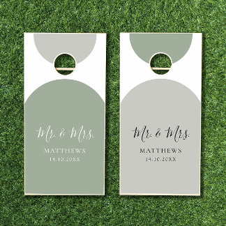 Rustic Sage Green Arch Mr. and Mrs. Boho Wedding Cornhole Set