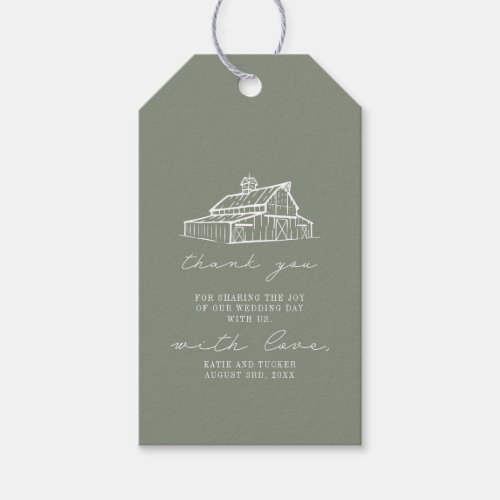 Rustic Sage Green Barn Farm Wedding Thank You Gift Tags