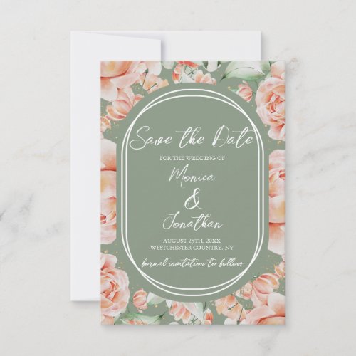 Rustic Sage Green Blush Floral Wedding Save The Date