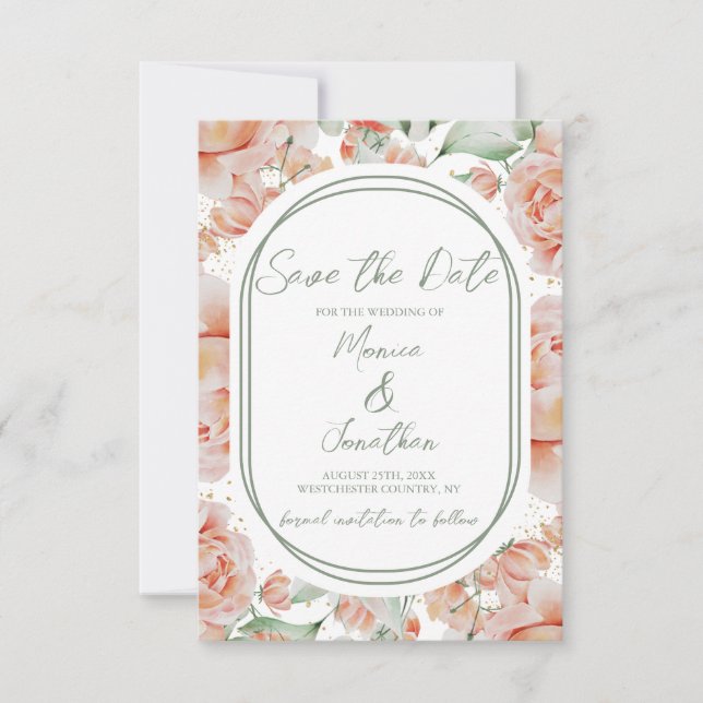 Rustic Sage Green Blush Floral Wedding Save The Date (Front)