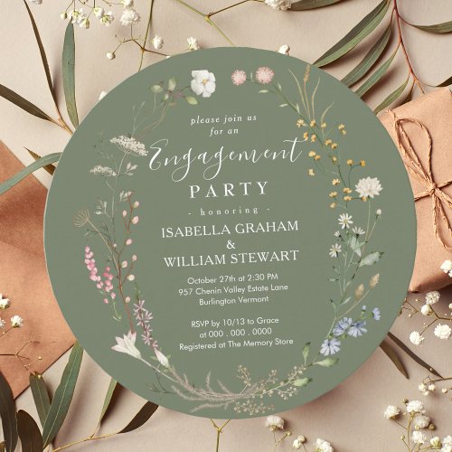 Rustic Sage Green Boho Wildflower Engagement Party Invitation