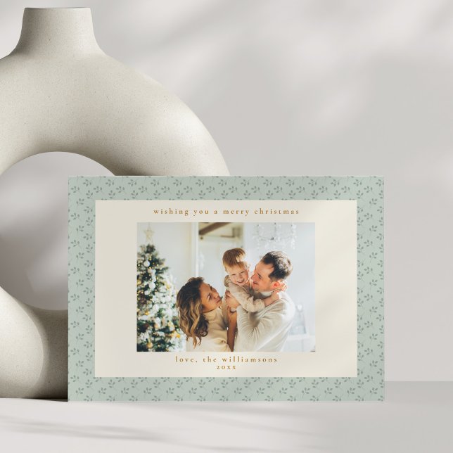 Rustic Sage Green Botanical Christmas Photo  Holiday Card (Creator Uploaded)