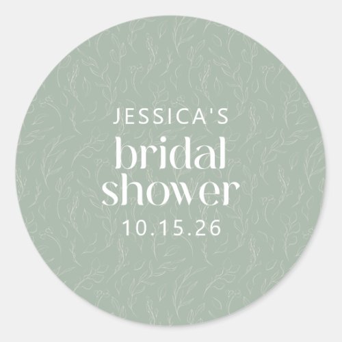 Rustic Sage Green Botanical Floral Bridal Shower  Classic Round Sticker