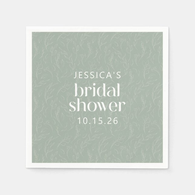 Rustic Sage Green Botanical Floral Bridal Shower Napkins (Front)