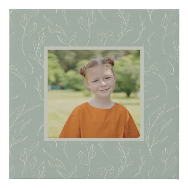 Rustic Sage Green Botanical Floral Custom Photo  Faux Canvas Print (Front)