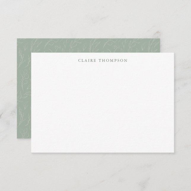 Rustic Sage Green Botanical Personalized Name  Note Card (Front/Back)