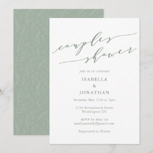 Rustic Sage Green Botanical Script Couples Shower Invitation