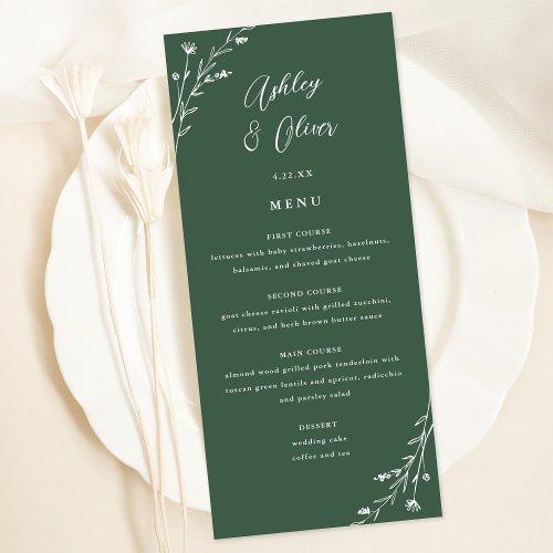 Rustic Sage Green Botanical Wedding Menu Card