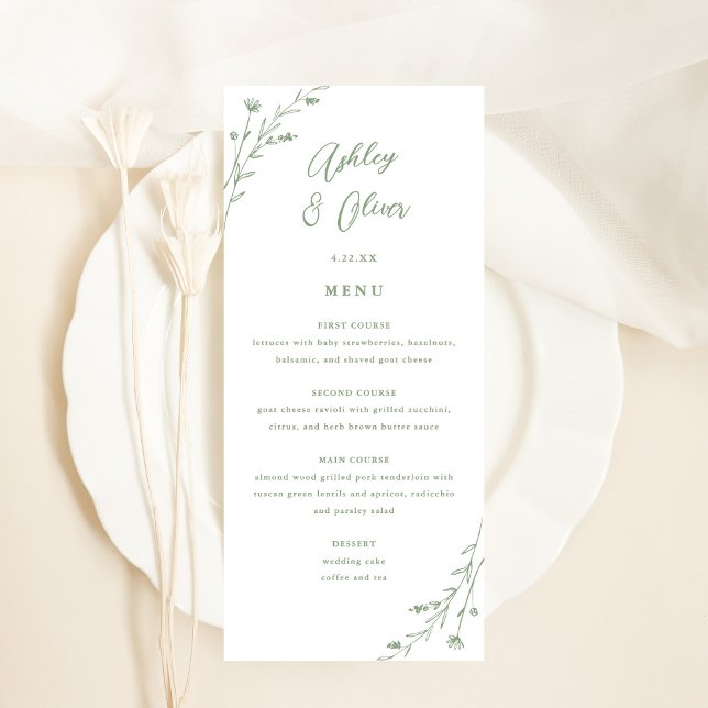 Rustic Sage Green Botanical Wedding Menu Card (Creator Uploaded)